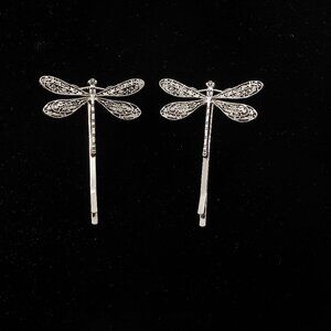 Hair Pins Bobby Pins Silver Tone Dragon Fly Pair Hair Accessory 1 1/2" x 2 1/4"